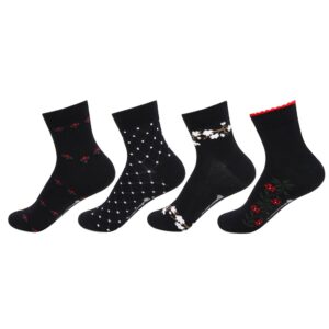 Bonjour Women`s Fancy Design Black Ankle Socks Pack of 4 Pcs