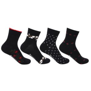Bonjour Women`s Fancy Design Black Ankle Socks Pack of 4 Pcs