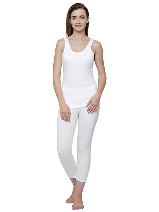 Bodycare Anti-Bacterial Off White Solid Women Thermal Top & Bottom