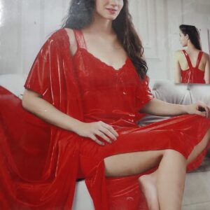 Sexy Red Hot Sleeveless Nighty In Satin Fabric